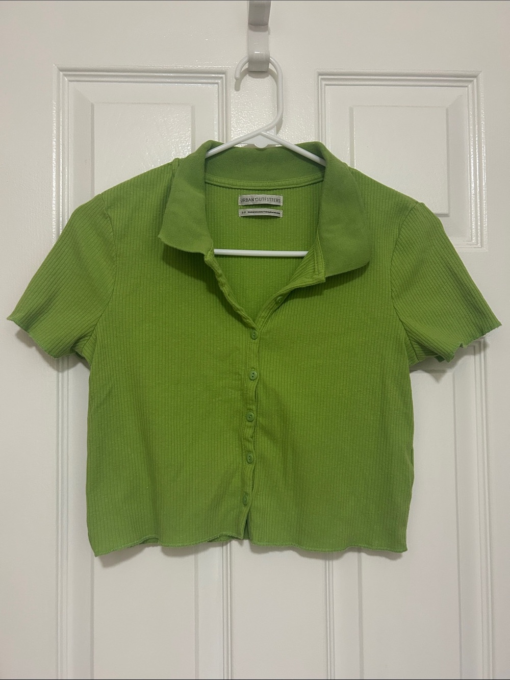 Urban Outfitters Lime Green Ribbed Button-Up Polo Crop